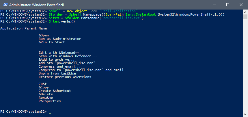 Powershell verb